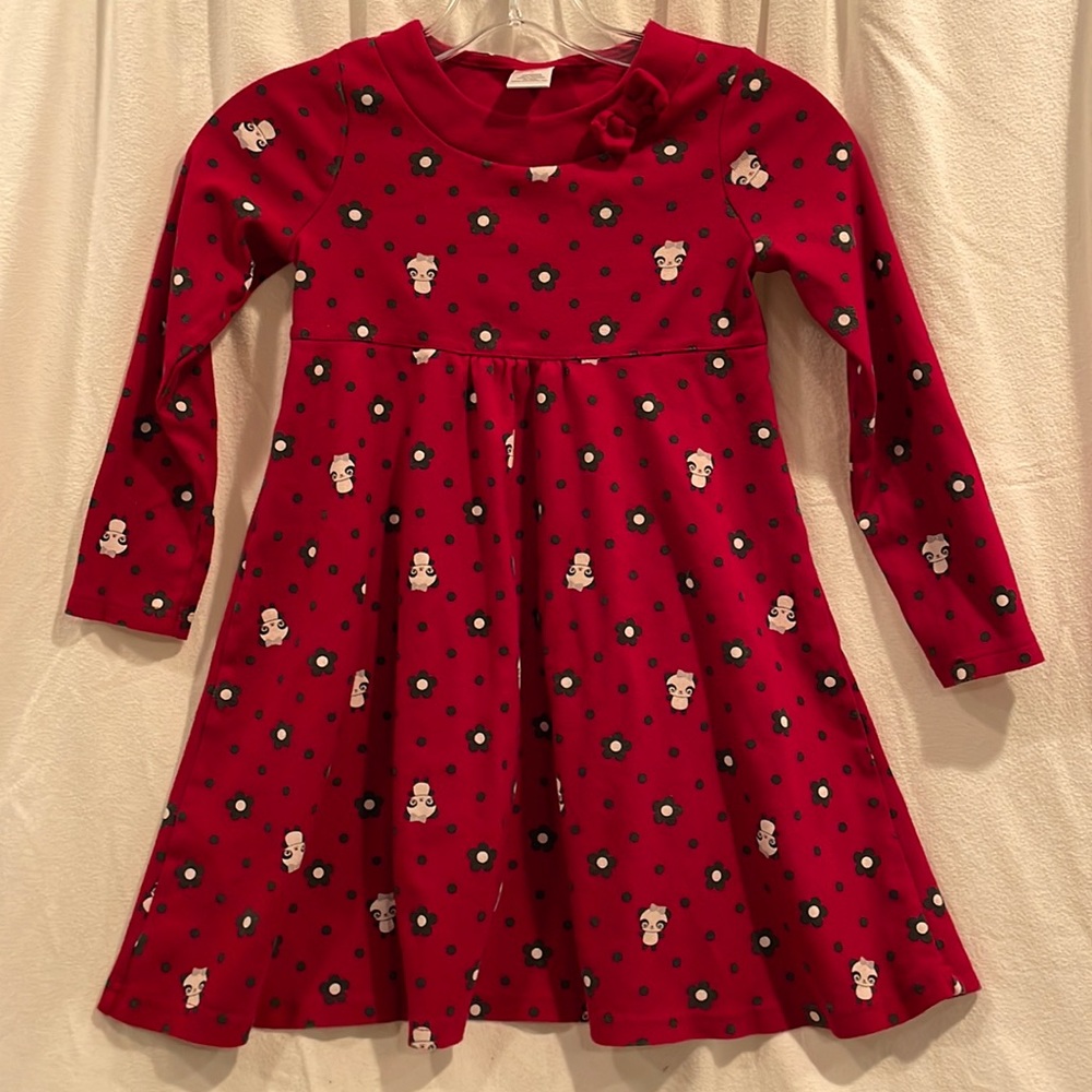 Gymboree Girls Red/Black/White Panda and Flower Dress
